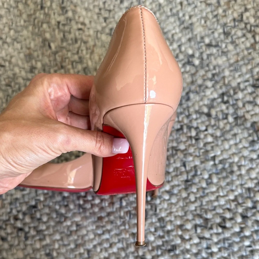Christian Louboutin Nude Patent Pumps Classic Red Bottom Heels Size 11.5 - Picture 4 of 8